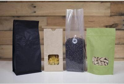 An image of 4-kinds of bags that are packaging options for dry food