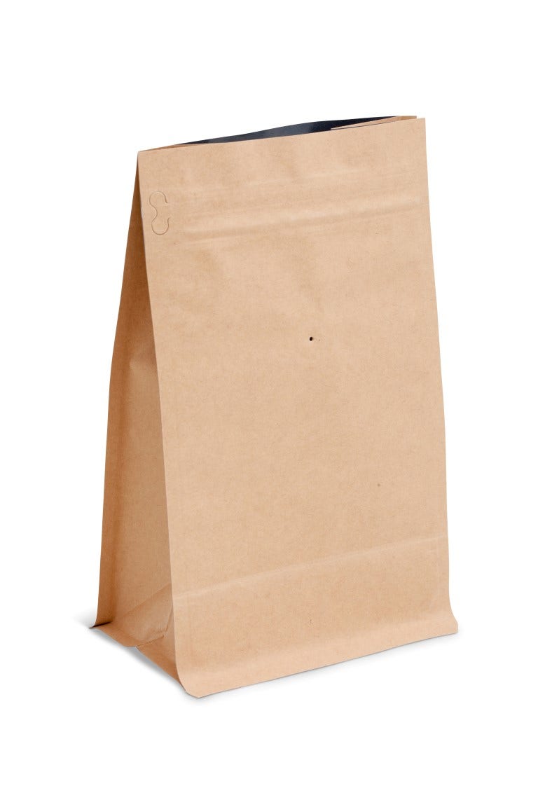 Block bottom bag kraft paper compostable with window - white